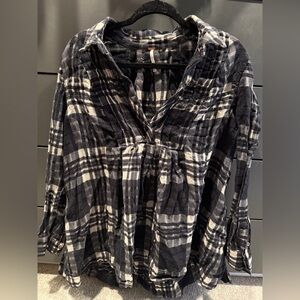 Free People Long Sleeve Plaid Black and cream mini Dress